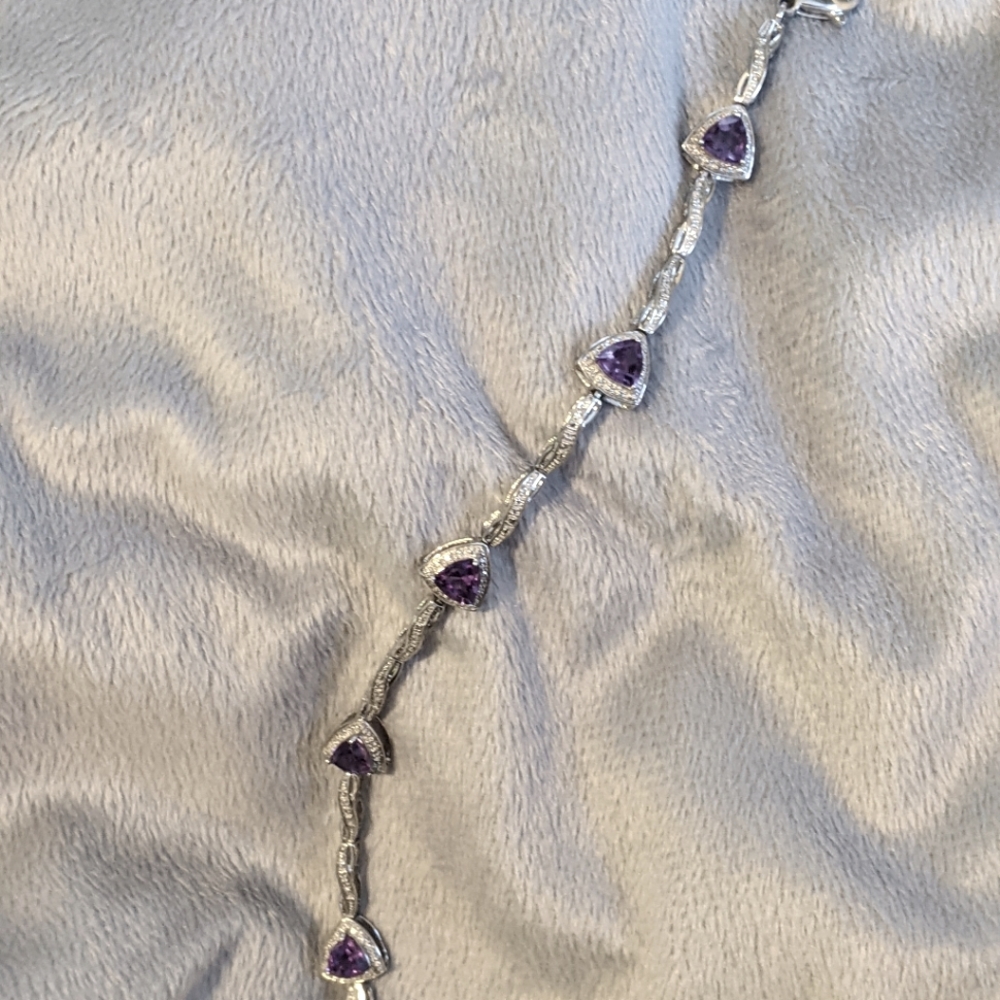 Sterling Silver Bracelet with Purple Gemstones
